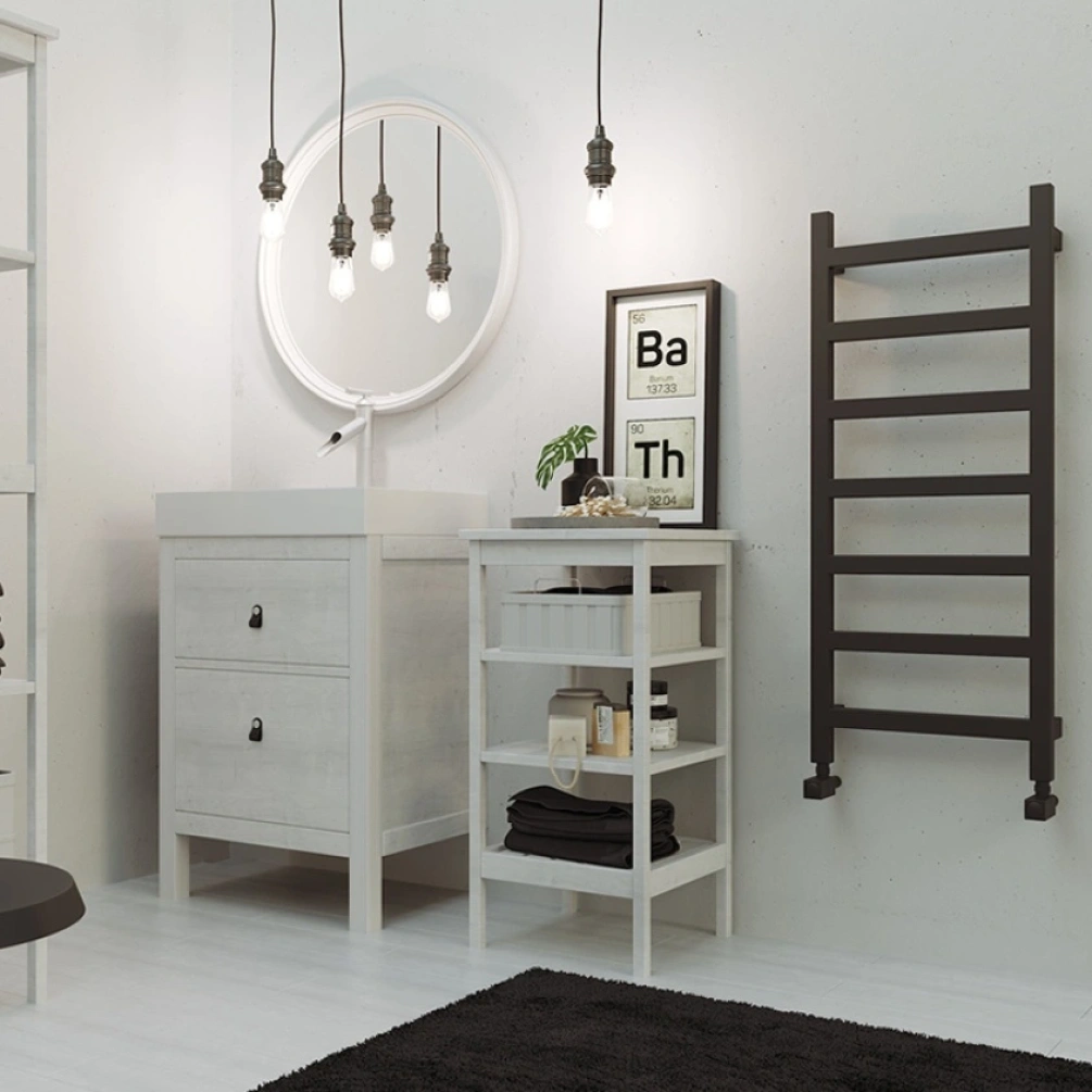Lifestyle image of the Radox Eros 1225mm x 500mm Matt Black Heated Towel Rail